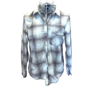 Eddie Bauer 100% Cotton Gray Plaid Shirt Size XS